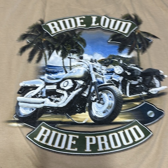 Newport blue bike week style t-shirt beige motorcycle wear men’s 2XL palm tree - Picture 2 of 7